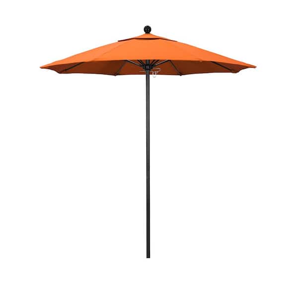 California Umbrella 7.5 ft. Black Aluminum Commercial Market Patio Umbrella with Fiberglass Ribs and Push Lift in Tangerine Sunbrella