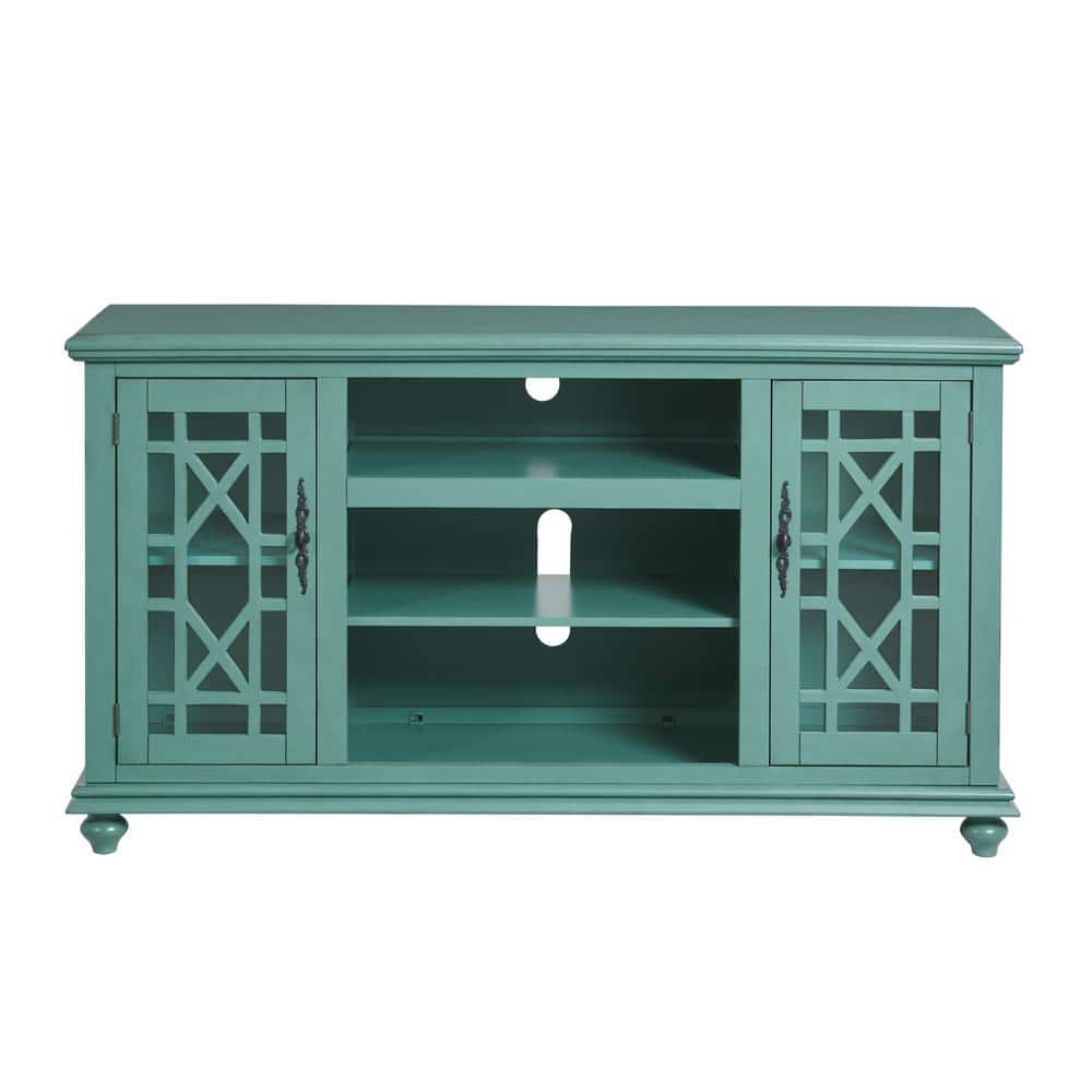 Antique Teal Transitional 2-Door TV Stand with Cabinet