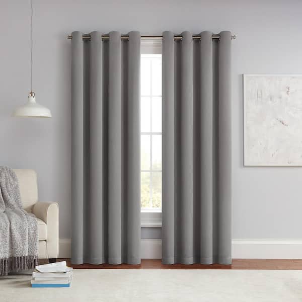 Eclipse Thermapanel Grey Solid Polyester 54 in. W x 54 in. L Grommet Room Darkening Curtain