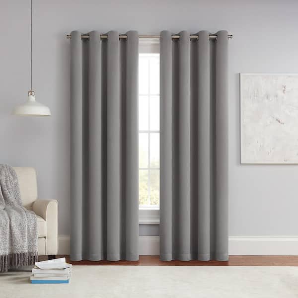 Eclipse Thermapanel Grey Solid Polyester 54 in. W x 63 in. L Grommet Room Darkening Curtain