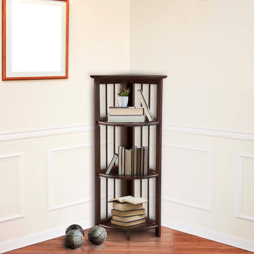 Truffle Brown Solid Wood Effortless Folding Corner Bookcase
