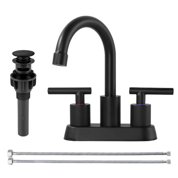 4 in. Centerset Modern Double-Handle Bathroom Sink Faucet, Basin Faucet with Pop-Up Drain in Matte Black