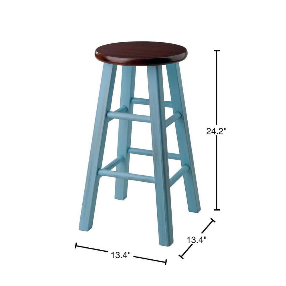 Rustic Light Blue & Walnut 24" Wood Counter Stool
