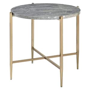 26 in. Gray and Gold Square Wood End Table with X Shaped Support