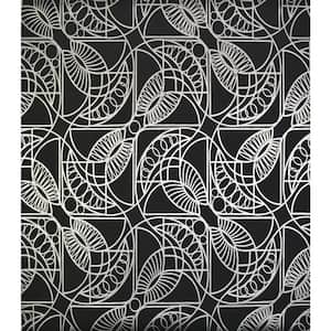 56.9 sq. ft. Black/Silver Cartouche Wallpaper