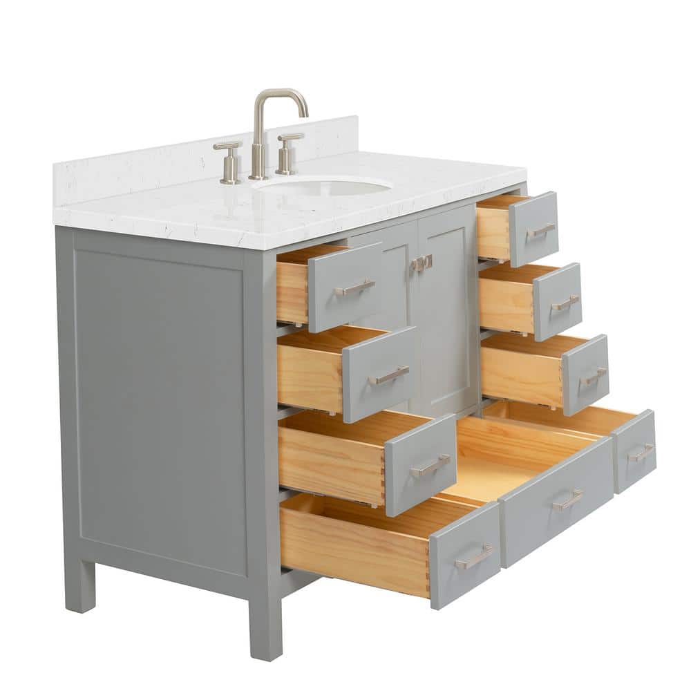 Cambridge 54" Gray Freestanding Single Basin Vanity with Shaker Doors