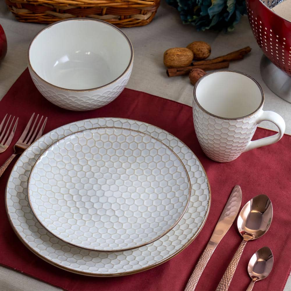 Honey Ivory Textured Ceramic 16-Piece Dinnerware Set