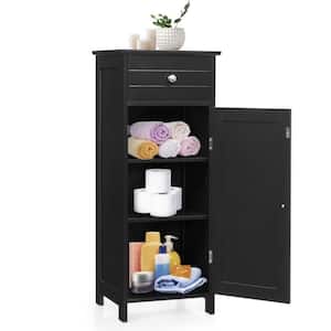 14 in. W x 12 in. D x 34.5 in. H Black Wooden Storage Free-Standing Floor Linen Cabinet with Drawer and Adjustable Shelf