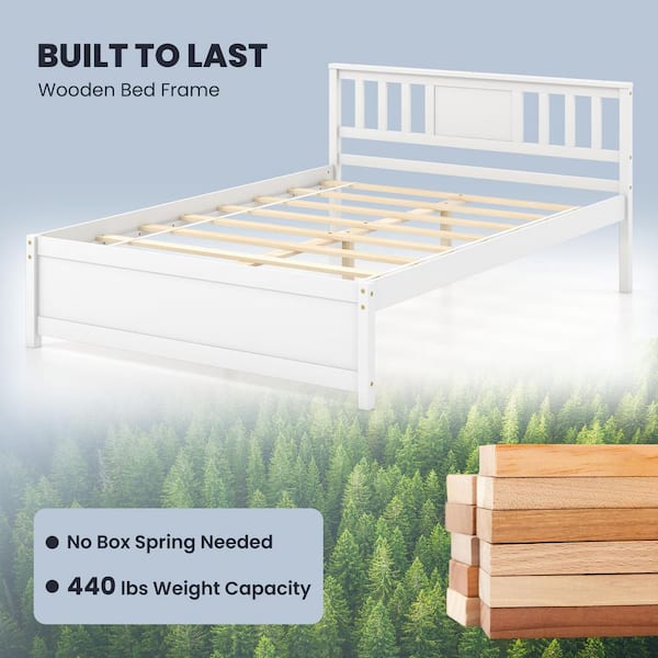 Gymax White Wood Frame Full Size Platform Bed w/ Headboard Support
