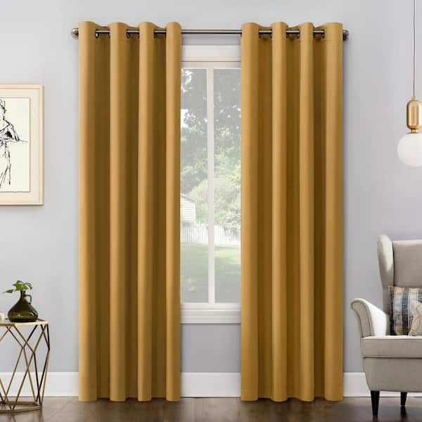 Saxon Energy Saving Gold Polyester 54 in. W x 63 in. L Grommet Blackout Curtain (Single Panel)