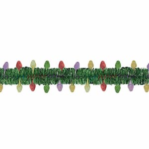 12 ft. Christmas Holiday Tinsel Garland with Prismatic Foil Lights (2-Pack)