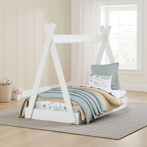 Kally White Twin Size Floor Bed with Tent Style Design