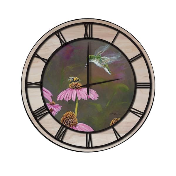 Unbranded "Competition Bee Hummingbird" Woodgrain Accent and Black Numbers Imaged Wall Clock