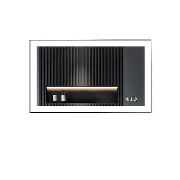 INSTER LINE 40 in. W x 24 in. H Rectangular Black Framed Wall Mount Anti-Fog Bathroom Vanity Mirror with LED Light and Memory