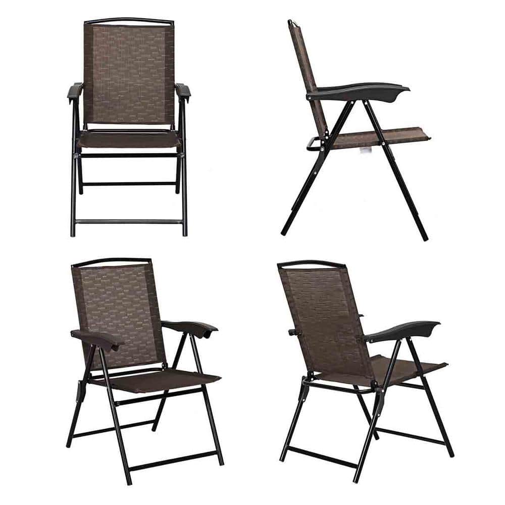 Brown and Black Adjustable Steel Folding Patio Chairs, Set of 4