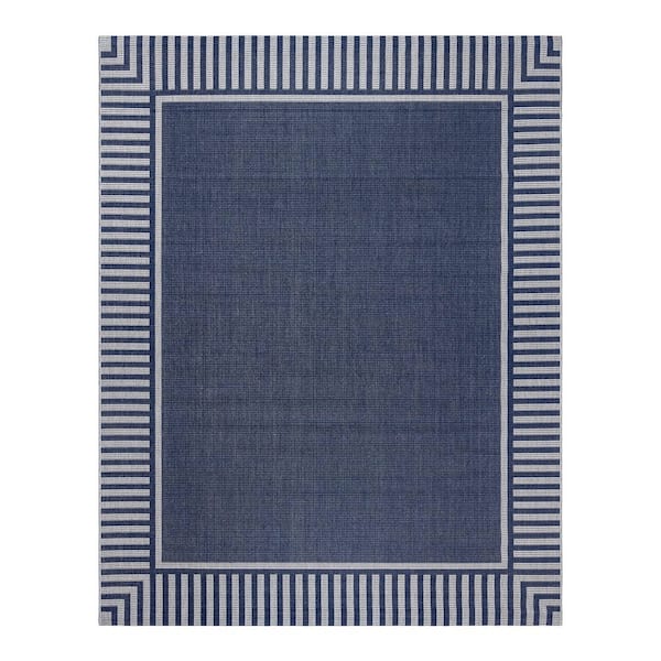 Paseo Kiano Navy/Gray 8 ft. x 10 ft. Striped Border Indoor/Outdoor Area Rug