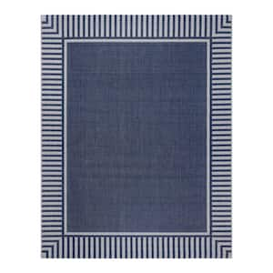 Paseo Kiano Navy/Gray 9 ft. x 13 ft. Striped Border Indoor/Outdoor Area Rug