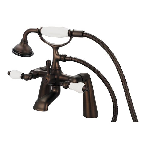 Water Creation 3-Handle Vintage Claw Foot Tub Faucet with Hand Shower and Porcelain Lever Handles in Oil Rubbed Bronze
