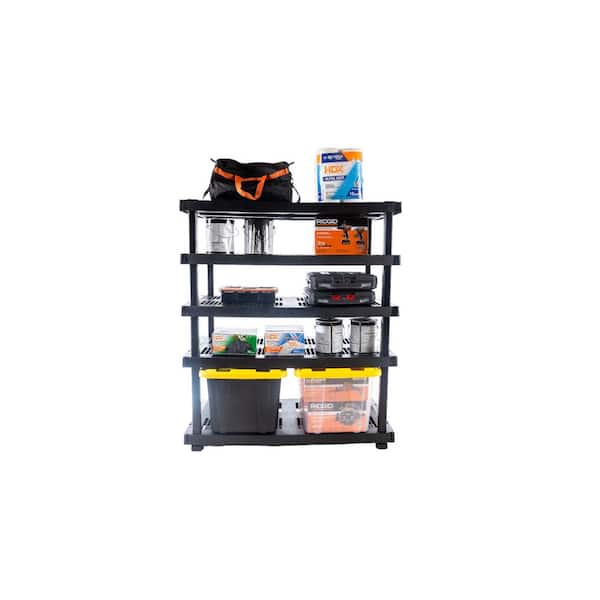 5 Tier Plastic Adjustable Garage Storage Shelving Unit in Black (48 in. W x 75 in. H x 20 in. D)
