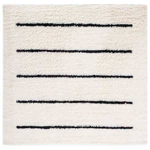 Kenya Ivory/Black 7 ft. x 7 ft. Striped Solid Color Square Area Rug