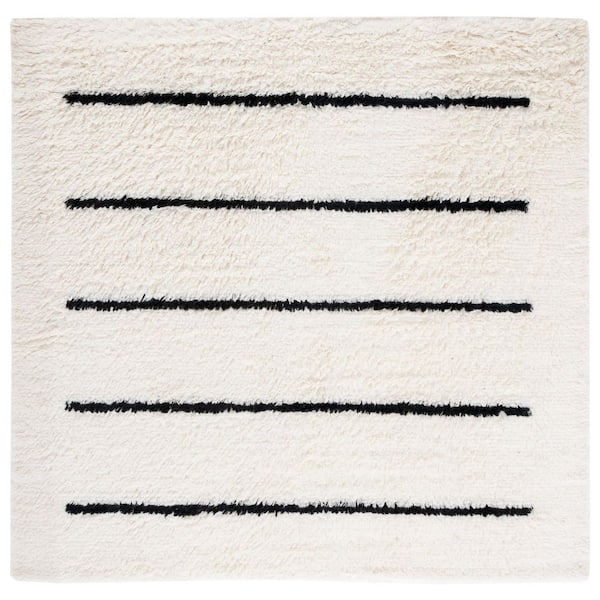 SAFAVIEH Kenya Ivory/Black 7 ft. x 7 ft. Striped Solid Color Square Area Rug