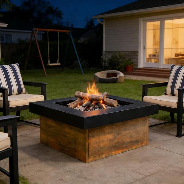 36 in. W Square Fire Pit Table Wood-burning Fire Pit Stove for 4-8 Person