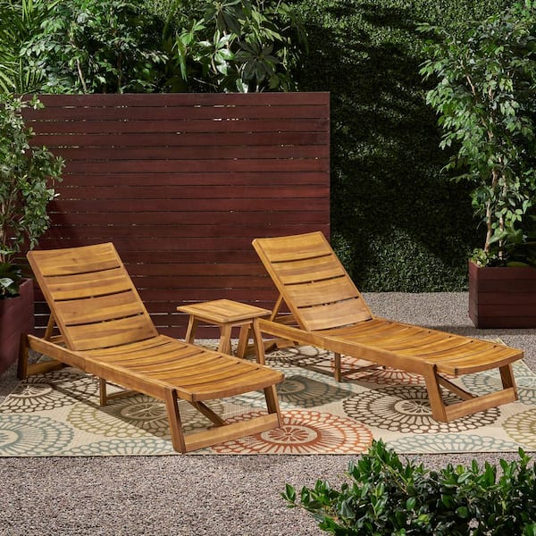 Noble House Mahi Teak Brown 3-Piece Wood Outdoor Patio Conversation Seating Set