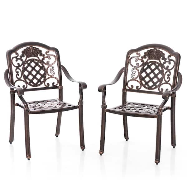 Costway Metal Outdoor Dining Chair with Ergonomic Curved Seat in Red Copper Set of 2