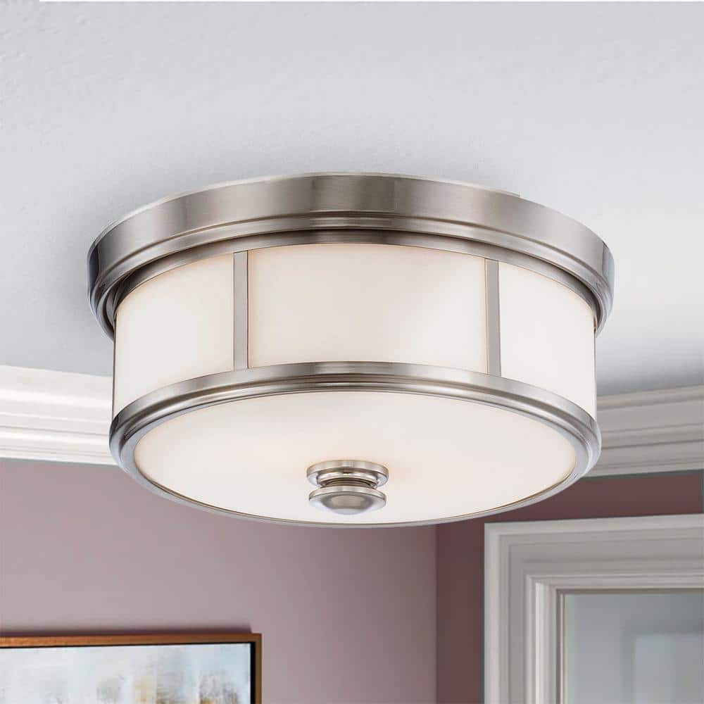 Elegance Brushed Nickel Flush Mount with Etched Opal Glass, 2-Light