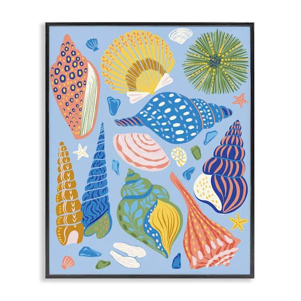 Stupell Industries Summer Fun Seashells by Arrolynn Weiderhold Black Framed Coastal Giclee Art Print 14 in. x 11 in.
