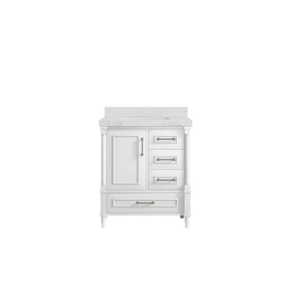 Willow Collections Hudson 30 in. W x 22 in. D x 36 in. H Bath Vanity in White with 2 in. Calacatta Nuvo Quartz Top