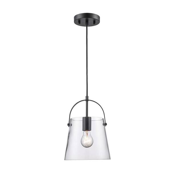 Monteaux Lighting 1-Light Matte Black Mini Pendant Light Fixture with Clear Glass Shade