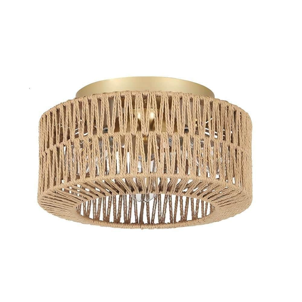 11.8 in. 3-Light Brown Rattan LED Semi-Flush Ceiling Light