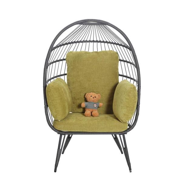 Unbranded Egg Chair Wicker Outdoor Indoor Oversized Large Lounger with Stand Cushion Egg Basket Chair for Patio, Balcony, Green