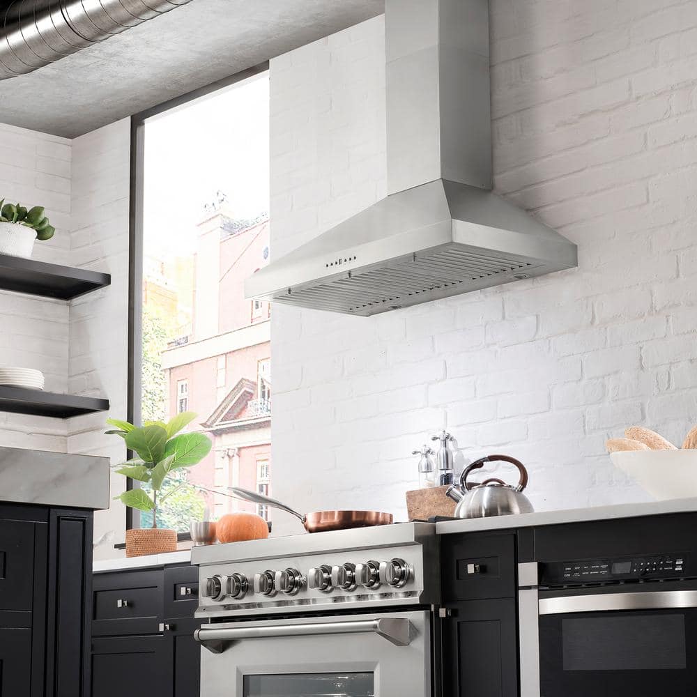 36'' Stainless Steel Convertible Wall Mount Range Hood with Charcoal Filter