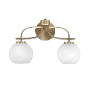Olympia 7.5 in. 2-Light Bath Bar, New Age Brass, White Marble Glass Vanity Light