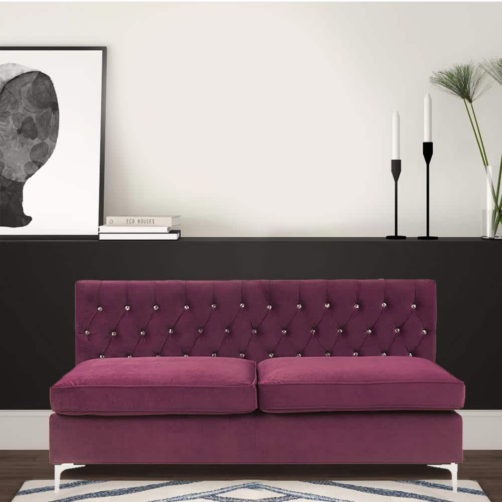 Burgundy Velvet Armless Modular Sofa with Button Tufting