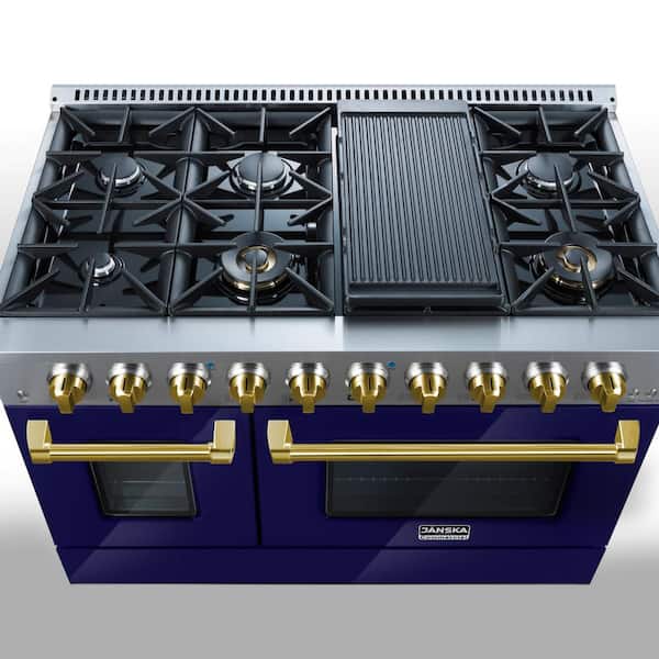 Professional Series 48 in. 6.7 cu. ft. 8 Burners Double Oven Gas Range with  Griddle in Glossy Blue