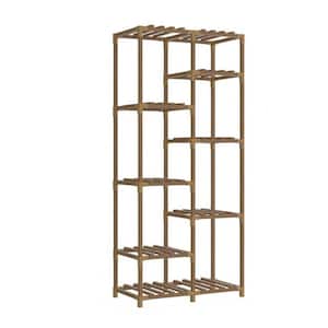 38 in. Indoor Outdoor Natural Wood Color Wooden Plant Stand for Patio Home Decor (10-Tiers)