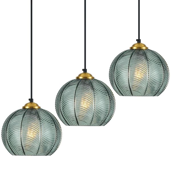 Home Lighting 7. 87in. 3-Light Gray Green-3Pack Glass Globe Pendant Lights for Kitchen Island