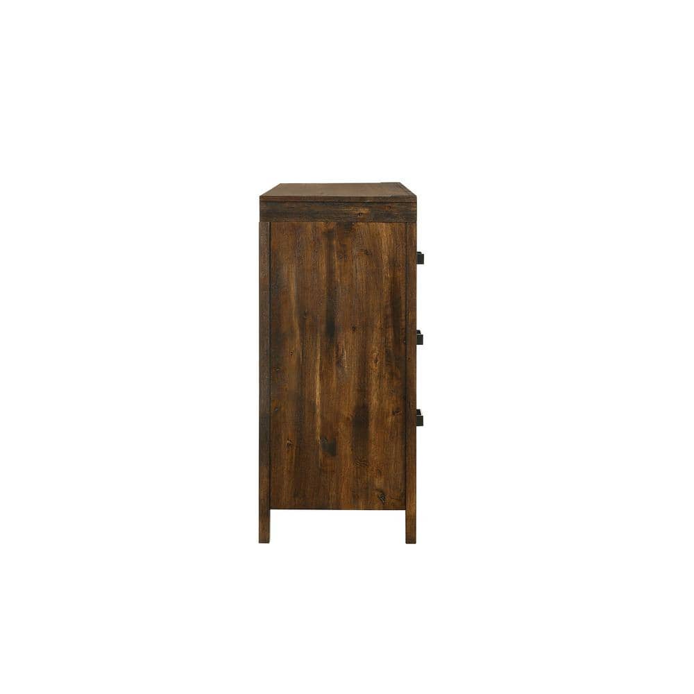Chestnut Rustic 6-Drawer Dresser with Black Pulls