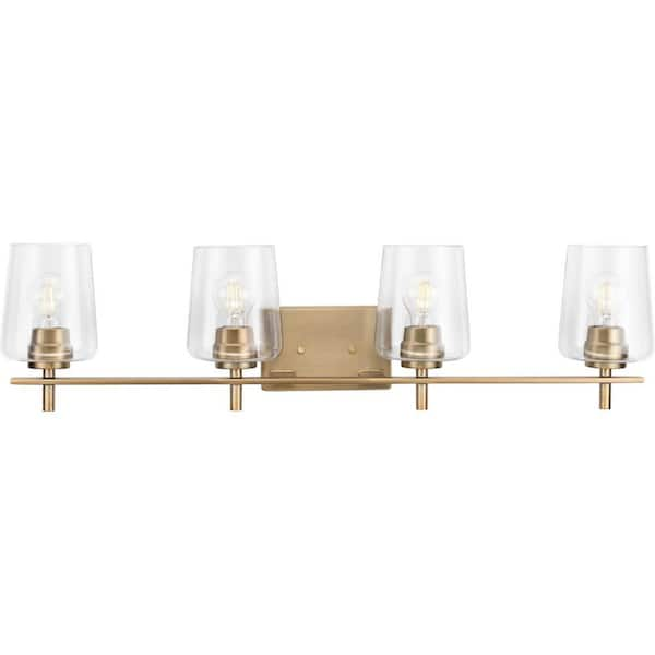 Progress Lighting Calais 34 in. 4-Light Satin Brass Vanity Light with ...