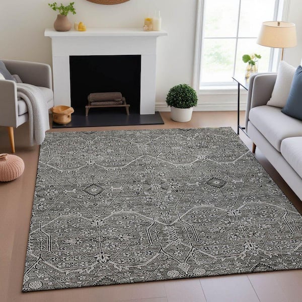 Mayfield Premium Machine Washable Abstract AMF1223 Pewter 5 ft. x 7 ft. 6 in. Area Rug