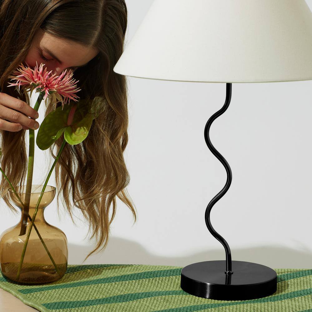 Squiggle 22" Black LED Table Lamp with Ivory Shade
