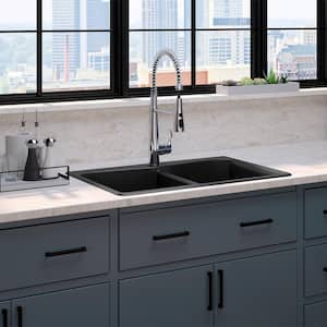 Kennon Drop-In/Undermount Neoroc Granite Composite 33 in. Double Bowl Kitchen Sink with Simplice Faucet