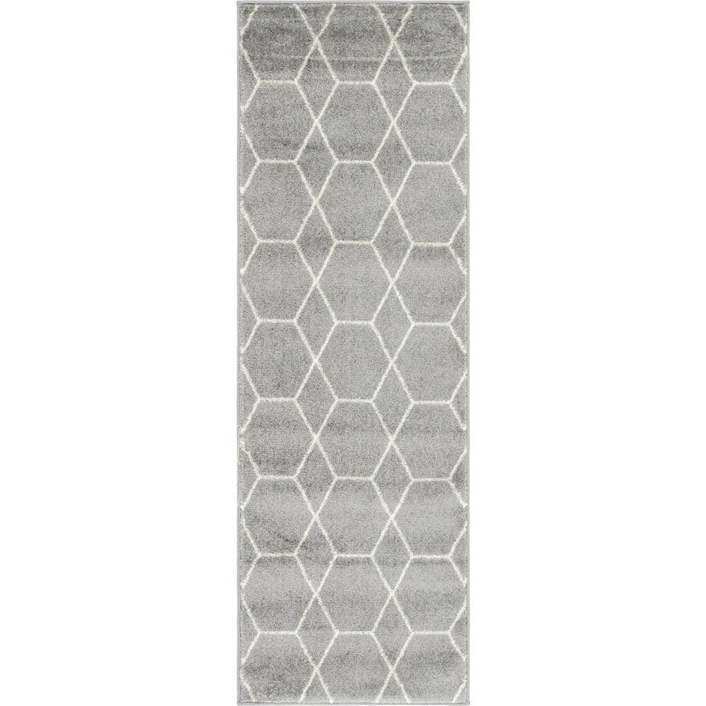 Trellis Frieze Light Gray/Ivory Gray 2 ft. x 6 ft. Geometric Runner Rug price history on PriceWatchPro