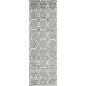 Trellis Frieze Light Gray/Ivory Gray 2 ft. x 6 ft. Geometric Runner Rug