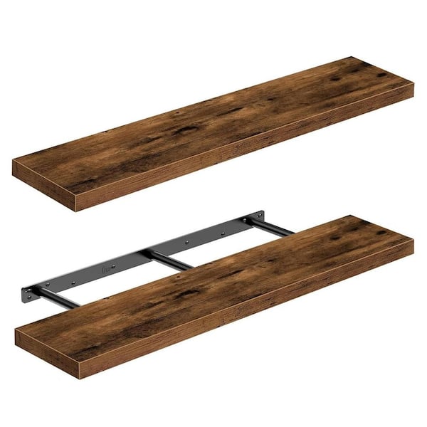 Unbranded 35.4 in. W x 9.3 in. D Wood Brown Bathroom Shelves Long Floating Shelf for Wall, Decorative Wall Shelf (Set of 2)