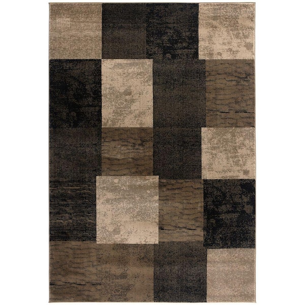 Montage Collection Modern Abstract Area Rug (4x6 feet) - 4' x 5'6", Brown