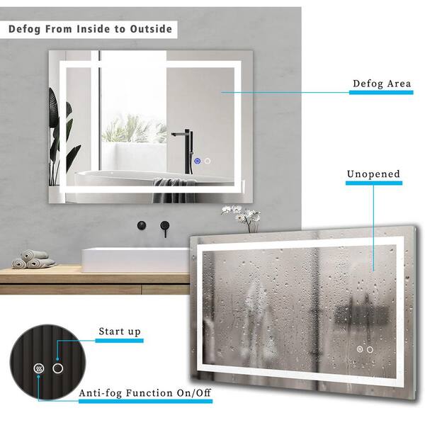 48 in. W x 36 in. H Rectangular Aluminum Framed Wall Bathroom Vanity Mirror  in Clear with Dimmable & Anti-Fog Function MSWY-1 - The Home Depot